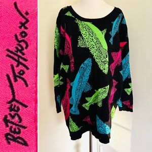 Betsey Johnson Neon Fish Oversized Knit Tunic Sweater “Boy George” 1985
